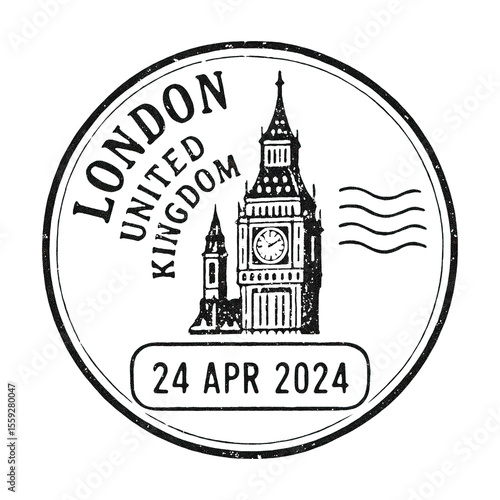 PNG Vintage London travel stamp illustration.