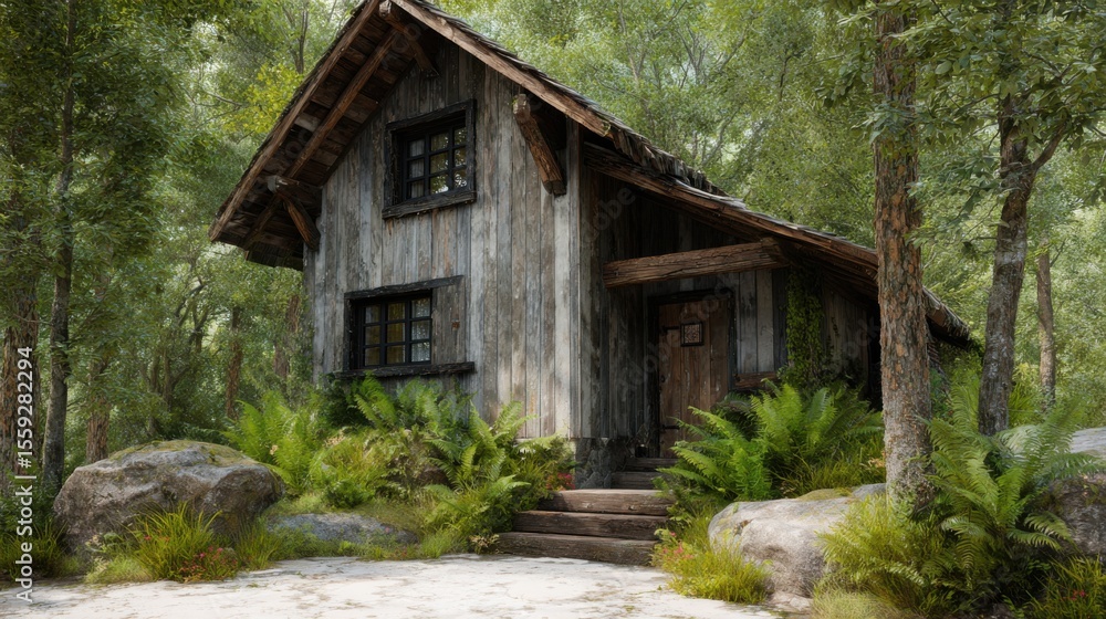 Wooden Cabin in Forest Clearing Wooden Cabin in Forest Clearing