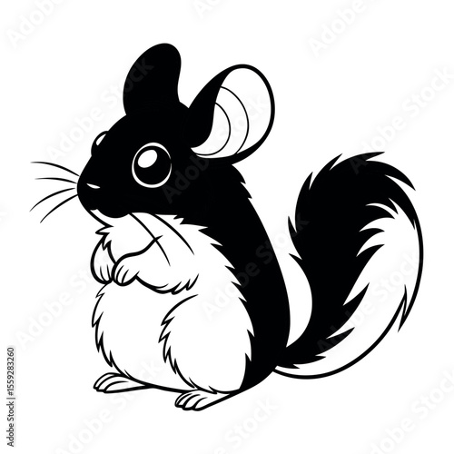 Adorable Black and White Chinchilla Illustration A Cute Cartoon Rodent Design Perfect for Prints, Stickers, and More