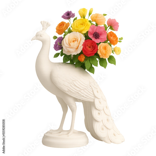 PNG Elegant floral peacock vase
