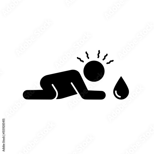 Exhausted person crawling with water drop symbolizing dehydration