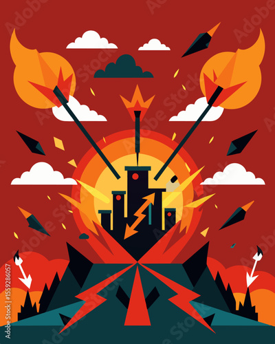 The barrage of harsh words felt like a warzone with arrows of hate and anger flying in every direction.. Vector illustration