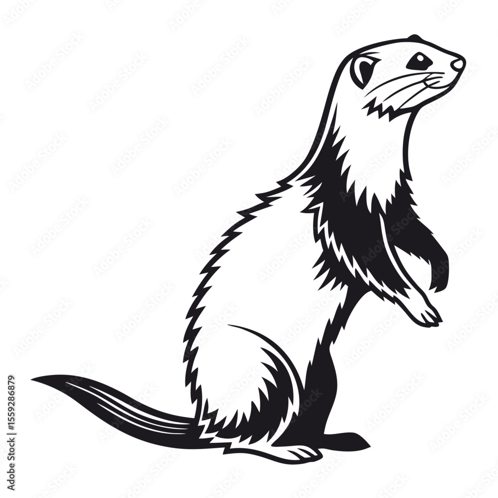 Fototapeta premium Elegant Ferret Illustration A Striking Black and White Design of a Majestic Mustelid, Perfect for Pet Lovers and Nature Enthusiasts