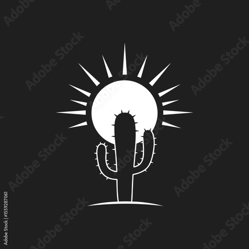 Cactus under scorching sun black background