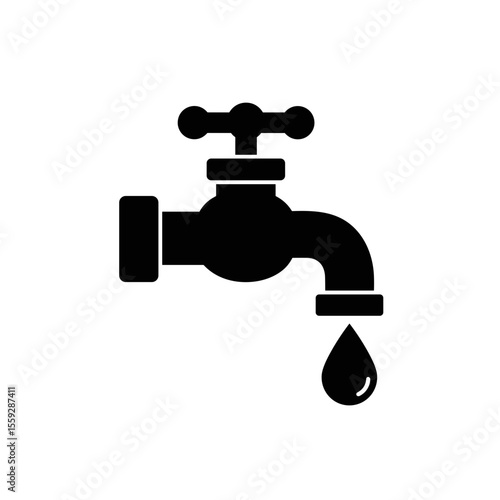Water tap dripping in black icon style