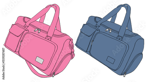 ボストンバック　ピンク　水色　２セット　ひもあり　ひもなし　イラスト
