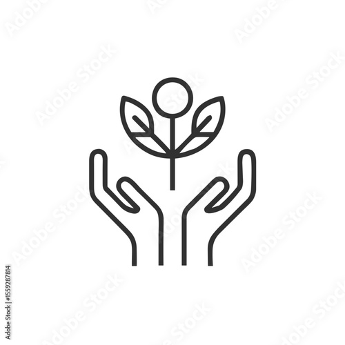 Tree in Hands Icon for Environmental Conservation Websites, Reforestation Campaigns, Sustainability Education and Corporate Social Responsibility Materials