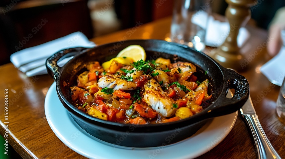 Rich Bacalao con Samfaina Catalonia cod with ratatouille Mediterranean flavors Rich Bacalao con Samfaina Catalonia cod with ratatouille Mediterranean flavors
