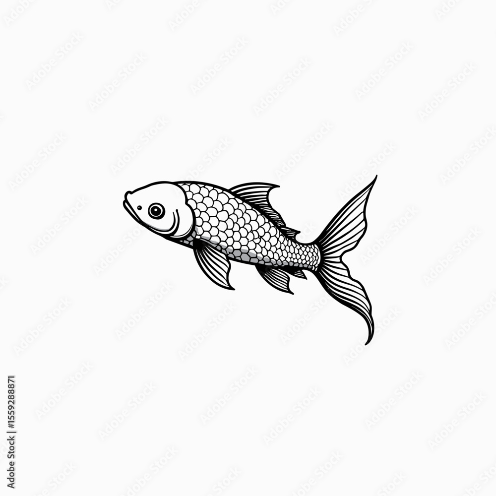 Fototapeta premium Illustrated koi fish swimming with detailed scales and flowing fins 