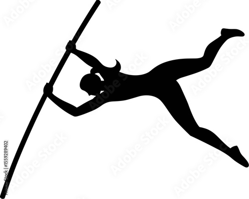Pole vaulting athlete in silhouette performing a jump  