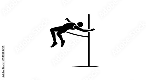 Pole vaulter jumping over bar in silhouette style  