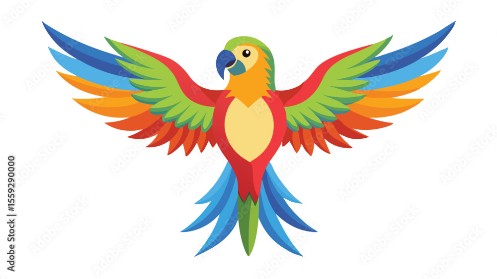 Obraz premium Vector illustration of a colorful parrot with spread wings.
