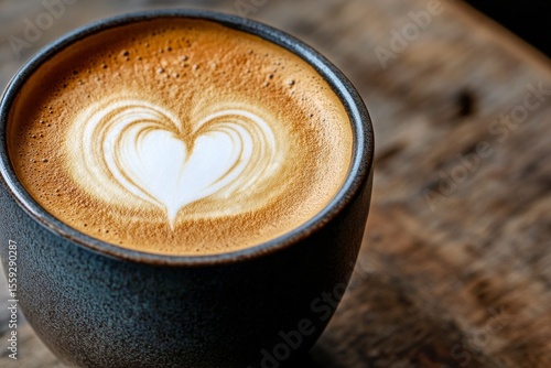 Coffee With Heart-Shaped Latte Art in a Cozy Caf Setting During Morning Hours