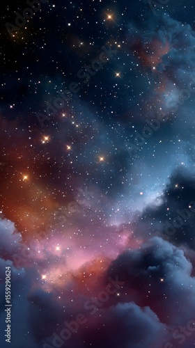 Beautiful Cosmic Background Filled With Stars and Clouds in Deep Space During...