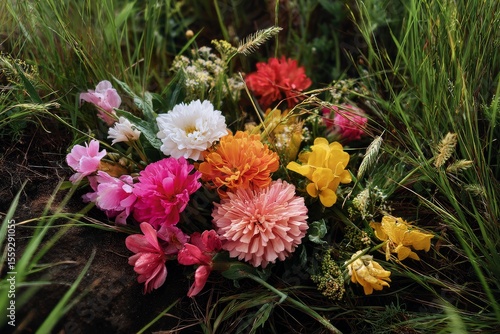 Colorful Bouquet of Wildflowers in a Sunny Meadow During Early Summer