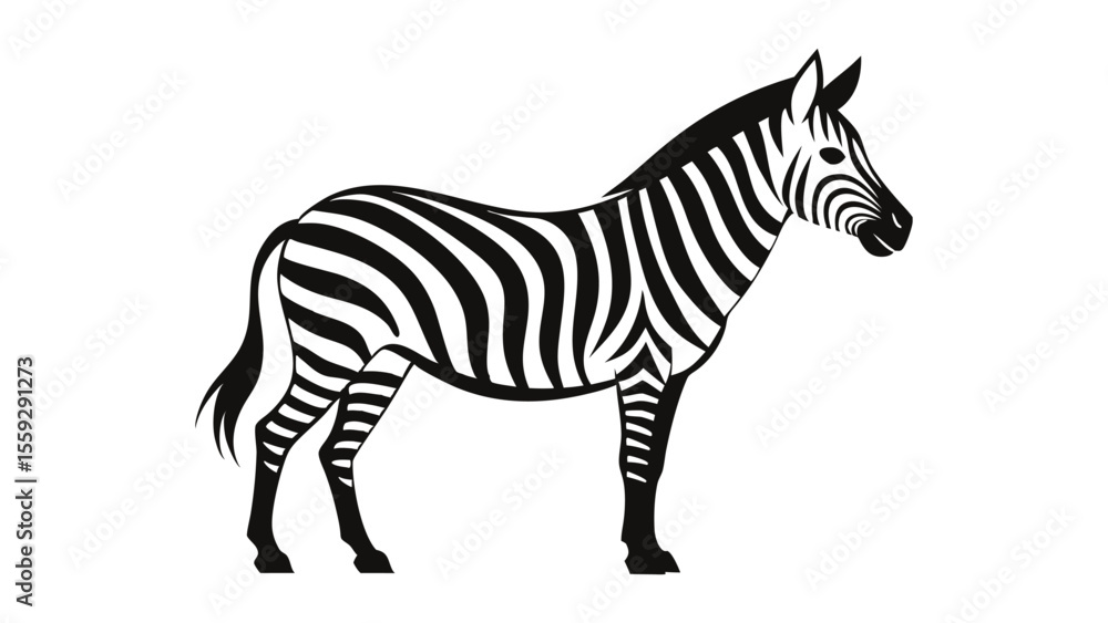 Fototapeta premium Vector illustration of an elegant zebra in monochrome rendering on a transparent background.