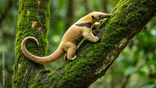 Stock - 6a levatamandua (lesser anteater) climbing a tree trunk with green moss (3840 x 2160 px) - 68
