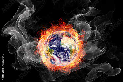 Fototapeta Naklejka Na Ścianę i Meble -  Earth burning in flames concept of global warming and catastrophe. This image elements furnished by NASA