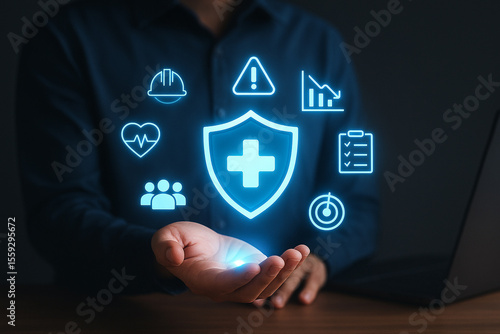 Health safety security insurance concept digital protection risk management technology solution 100