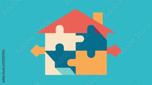 Incomplete Puzzle House A puzzle in the shape of a house with multiple missing pieces representing the effect of memory loss on a persons sense of self and home.. Vector illustration