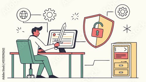 Cybersecurity Professional Defending Data with Sword.