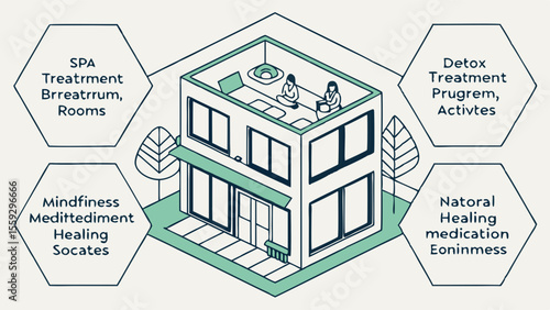 Isometric Illustration of a Holistic Wellness Center.