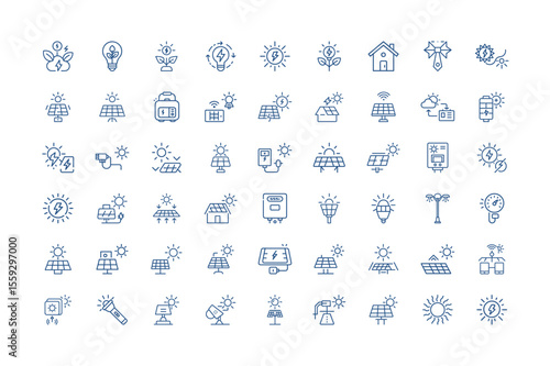 Solar Energy and Renewable Resources Line Icon Set Collection