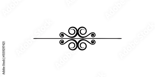 Elegant minimalist decorative line divider with swirling design in black color on white background