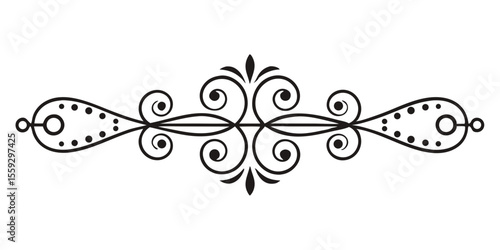 Stylish ornate decorative line divider in black color on white background with copy space