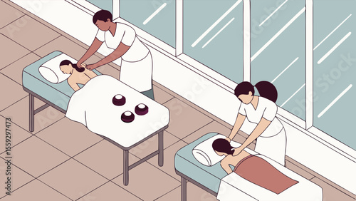 Two People Receiving Massages in a Spa Setting.