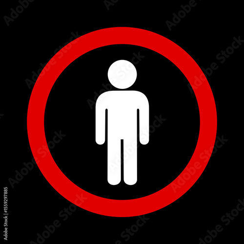 Man with thick circle around him as metaphor for male loneliness epidemic, social disconnection or safe zone. Avoidance, isolation and defense. Vector illustration.