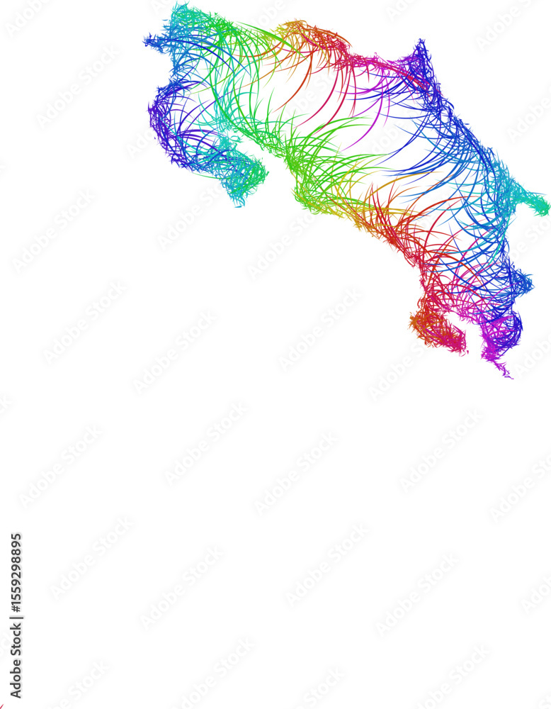 Obraz premium Rainbow sketch outline map of Costa Rica 