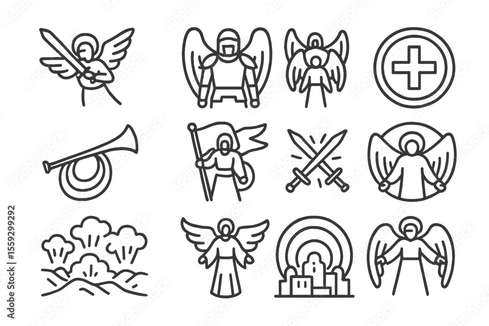 Fototapeta premium Angelic icon set with symbols of protection and peace