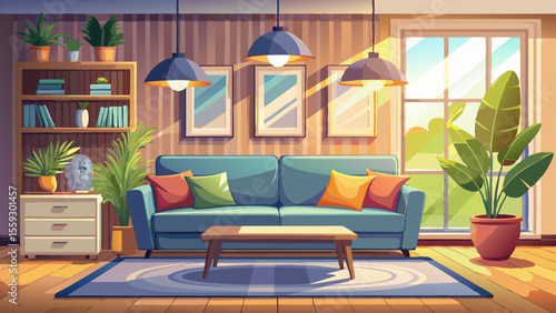 
A modern living room interior featuring a stylish, comfortable sofa bathed in natural light, complemented by soft cushions, minimalist decor, warm wooden flooring, and elegant lighting for a cozy, re