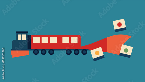 A train chugging along with photos hanging off the sides representing the idea of memories being a journey.. Vector illustration