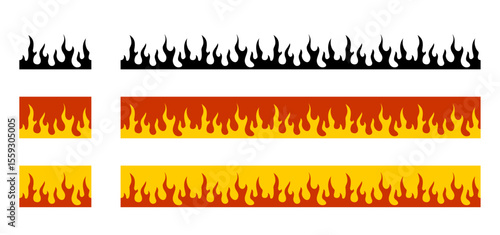 Fire Flame seamless pattern decorative ornament frame border vector set