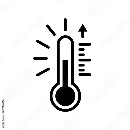 Thermometer icon rising temperature in black on white