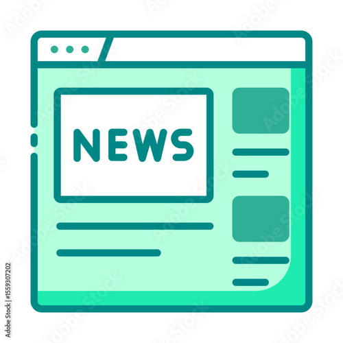Online news green filled line icon for online update and headline feed read