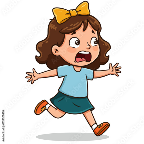Scared Little Girl Running Vector Illustration Frightened Child Cartoon Art