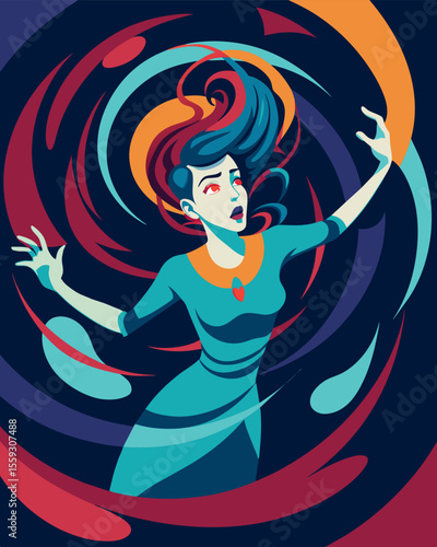 She felt as if she was being pulled down into a deep dark vortex of conflicting emotions unable to escape its grip.. Vector illustration