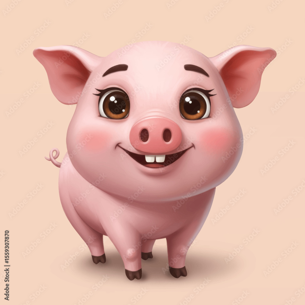 Cute Smiling Pig Vector Illustration Adorable Cartoon Farm Animal with Happy Face, Cheerful Livestock Art Cute Smiling Pig Vector Illustration Adorable Cartoon Farm Animal with Happy Face, Cheerful Livestock Art
