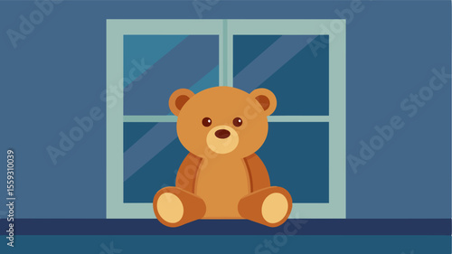 The wellworn bear sat on the windowsill its button eyes and frayed fur conjuring up memories of childhood snuggles and secret adventures.. Vector illustration