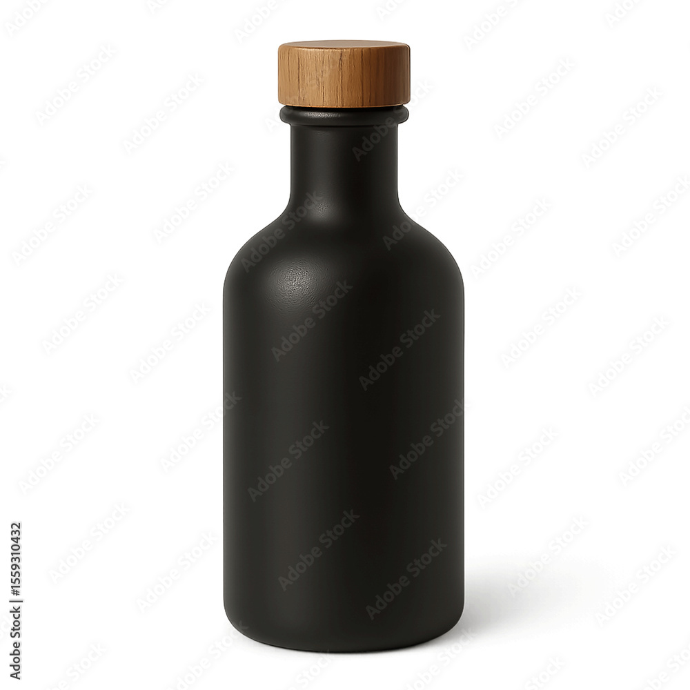 Dark Glass Bottle with Wooden Cap mockup Dark Glass Bottle with Wooden Cap mockup