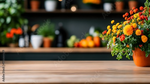 Wallpaper Mural Autumn flowers kitchen table, fall harvest background Torontodigital.ca