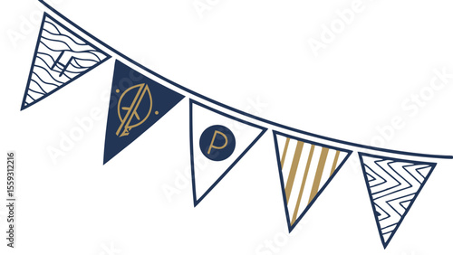 Festive Triangular Bunting with Decorative Patterns.