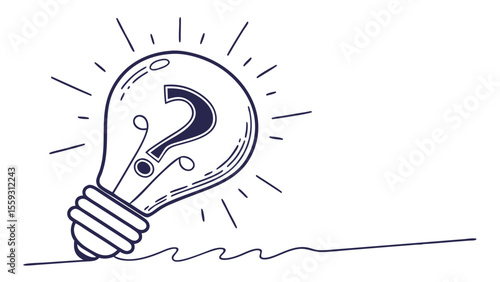 Hand Drawn Lightbulb with Question Mark Symbol.