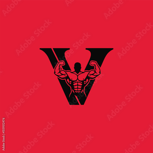 "Bodybuilder Inside Letter V Logo