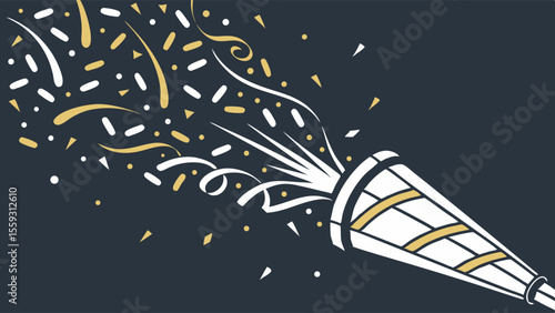 Party Popper with Gold and White Confetti Burst.