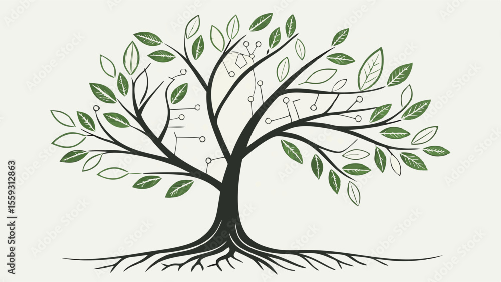 Obraz premium Stylized Tree with Integrated Circuitry Design.