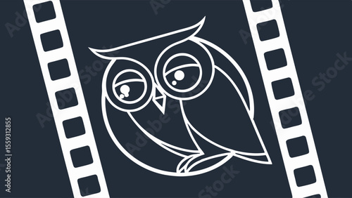 Stylized Owl Icon with Filmstrip Elements in a Dark Design.